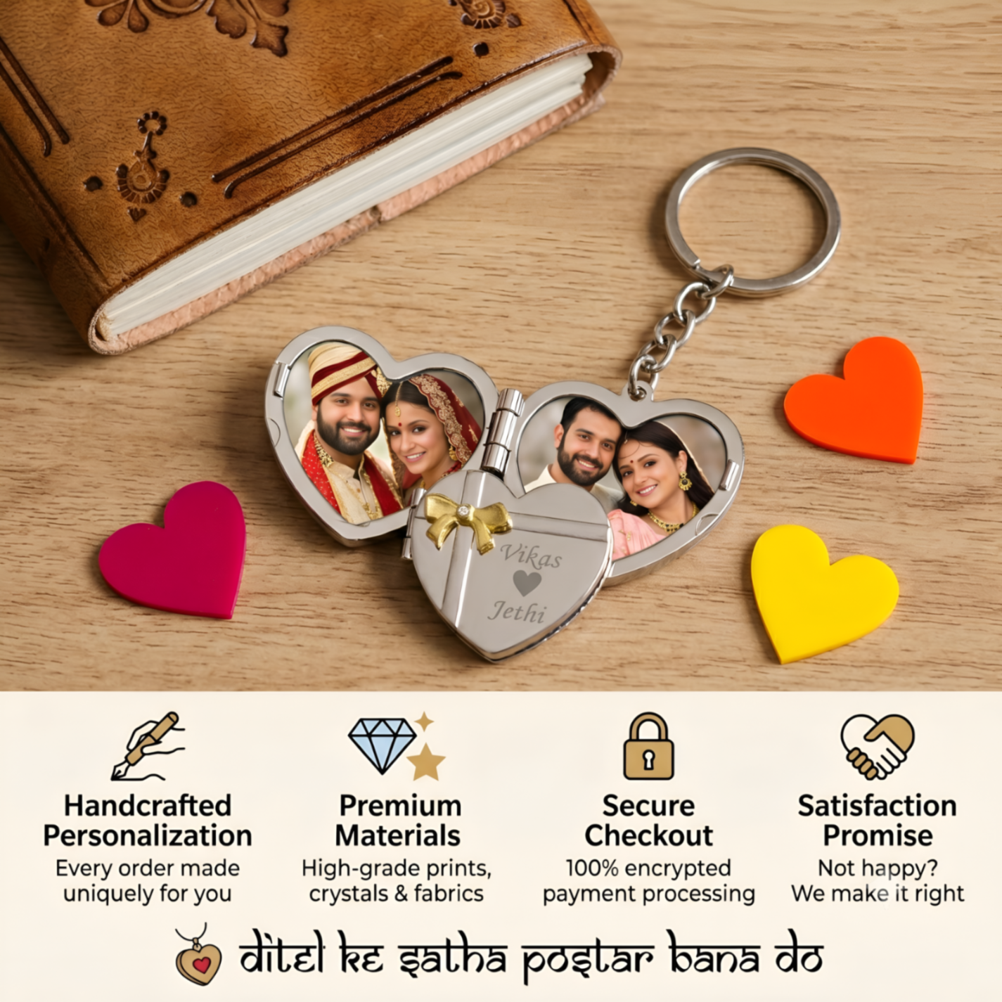 K19  2 Side Metal Heart Sep Book Keychain